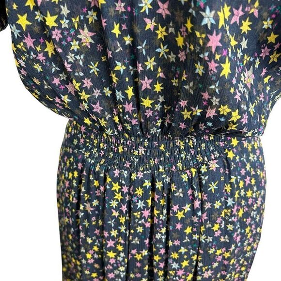 Zadig & Voltaire Blue Star Print Dress Chiffon Short Slvs Maxi Boho Size M - Picture 3 of 14